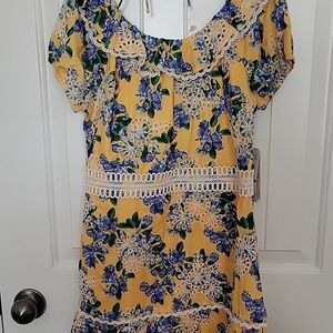Floral Yellow and Blue Dress